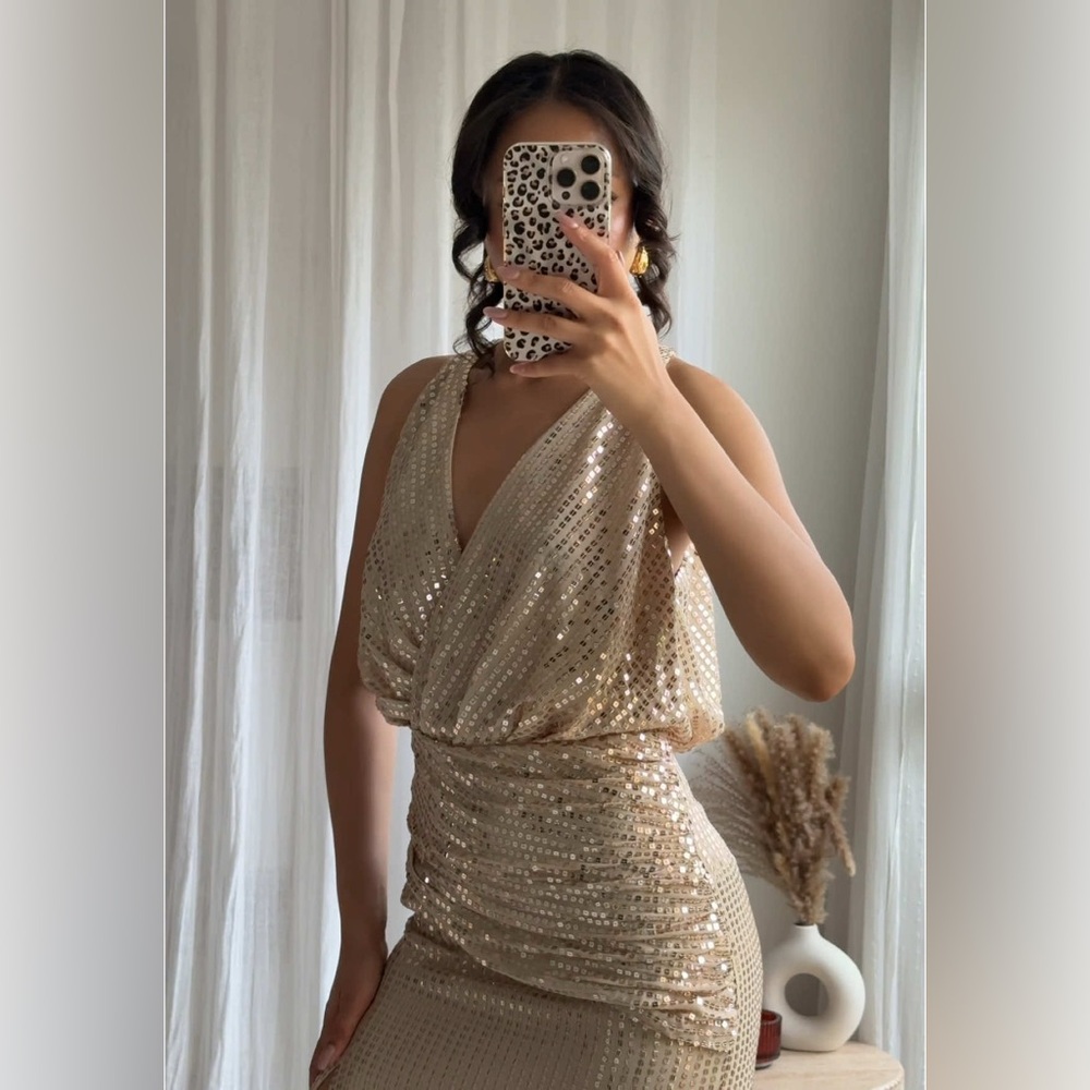Zara Shimmering Gold Midi Dress